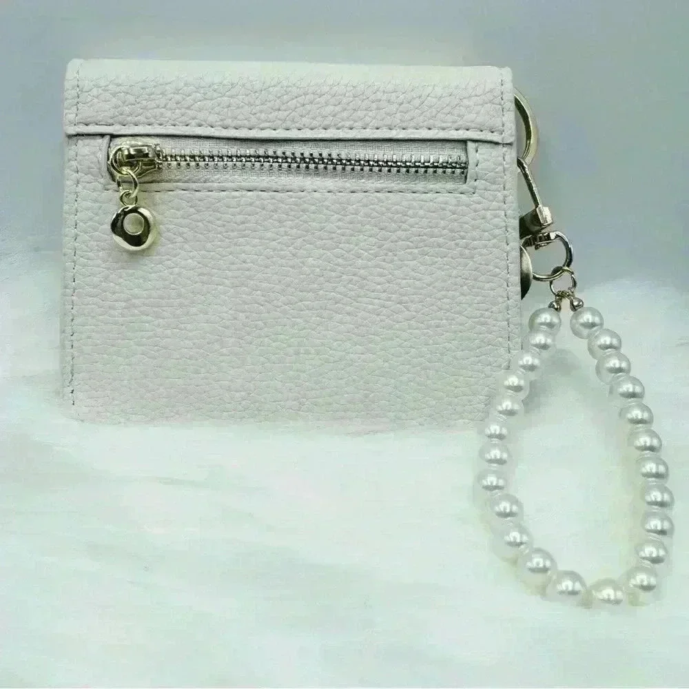 Elsa White Wallet w/ Faux Pearl Keychain Strap